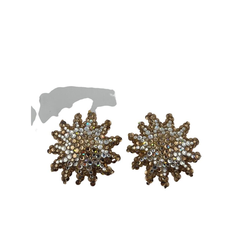 Vintage Richard Kerr 80s Glamour Pavé Crystal Statement Clip On Earrings